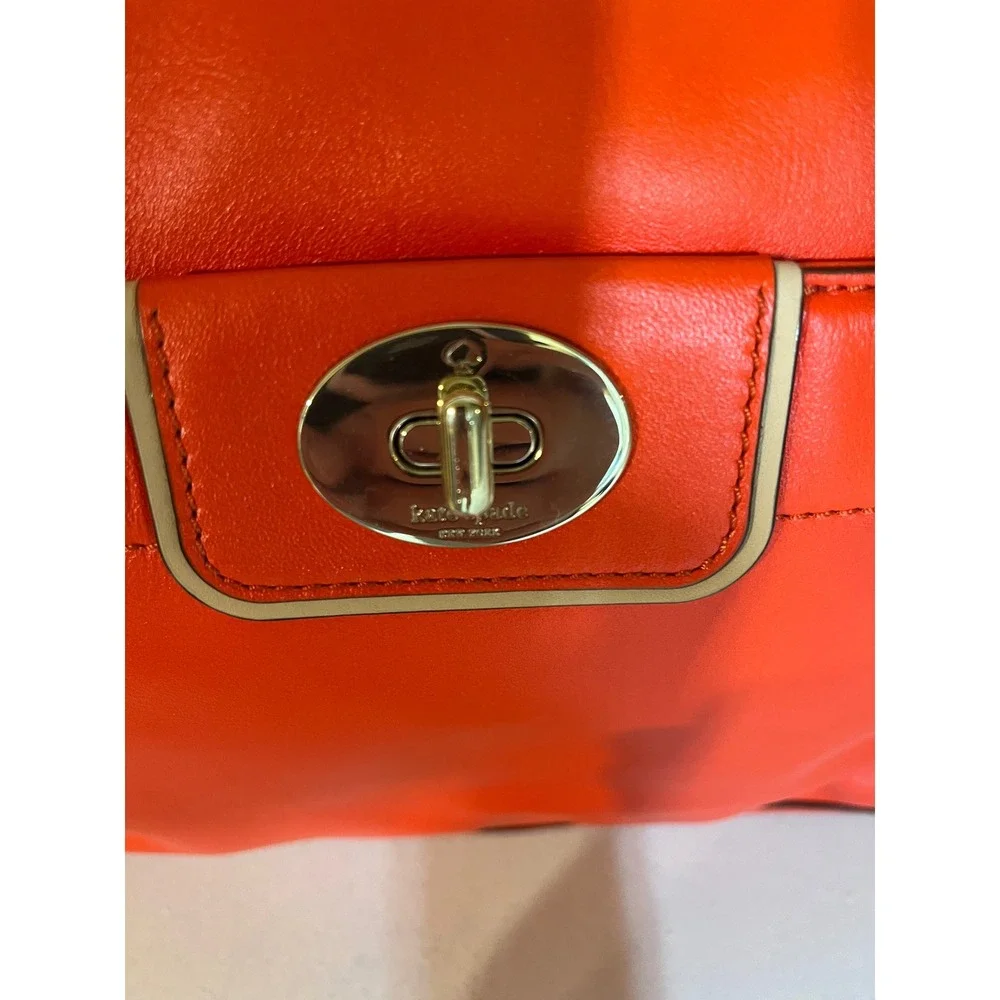 Kate Spade Satchel Bag Turn Lock‎ Orange Leather Handbag Purse